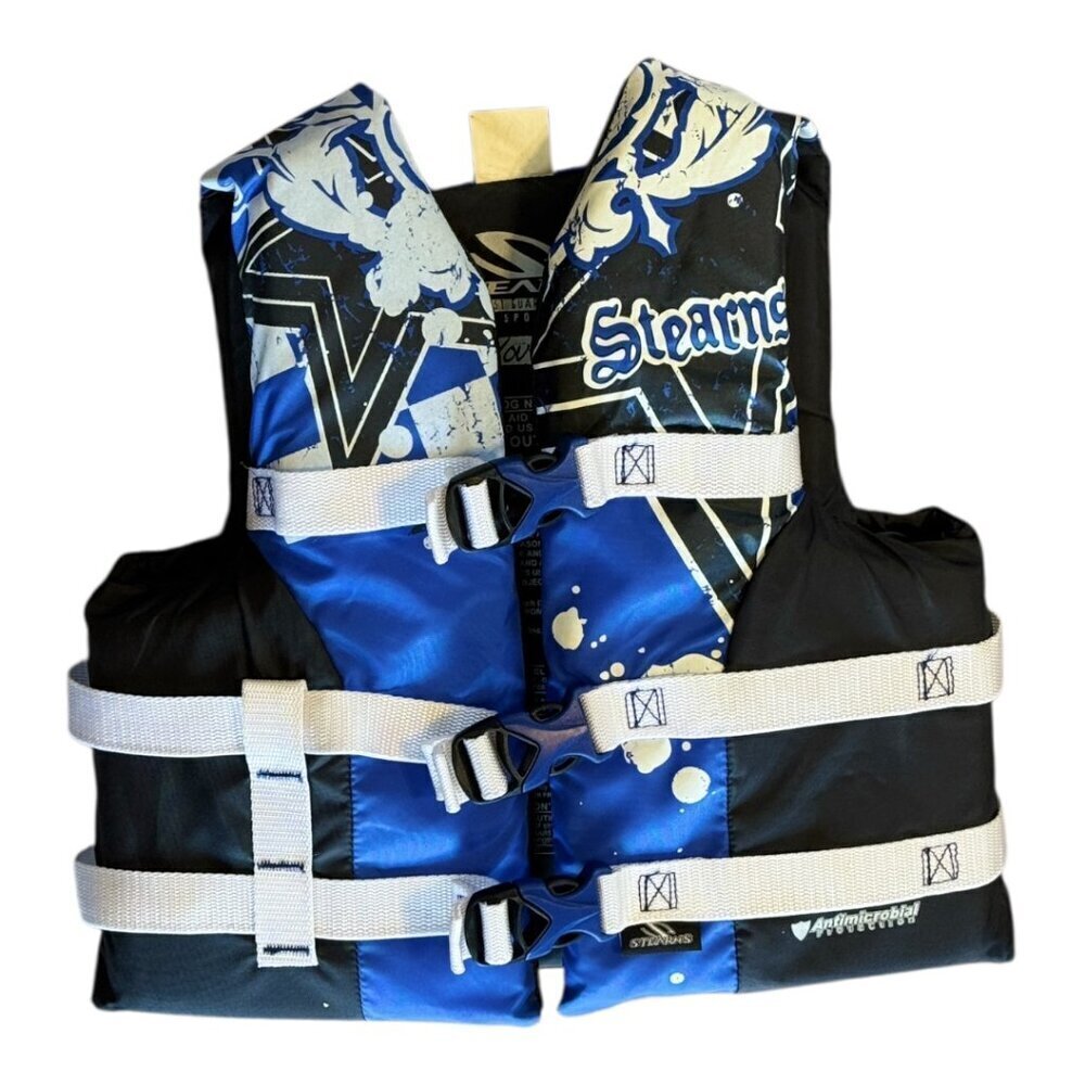 Stearns Ski Vest Youth Size 50-90 lbs Blue White Coastal Approved Type III PFD